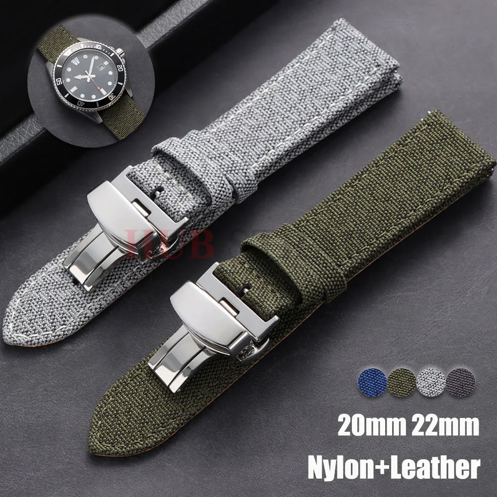 Bracelet de montre en nylon et cuir à dégagement rapide 20mm 22mm avec boucle déployante, bracelet de montre professionnel pour hommes et femmes, compatible Omega et Seiko