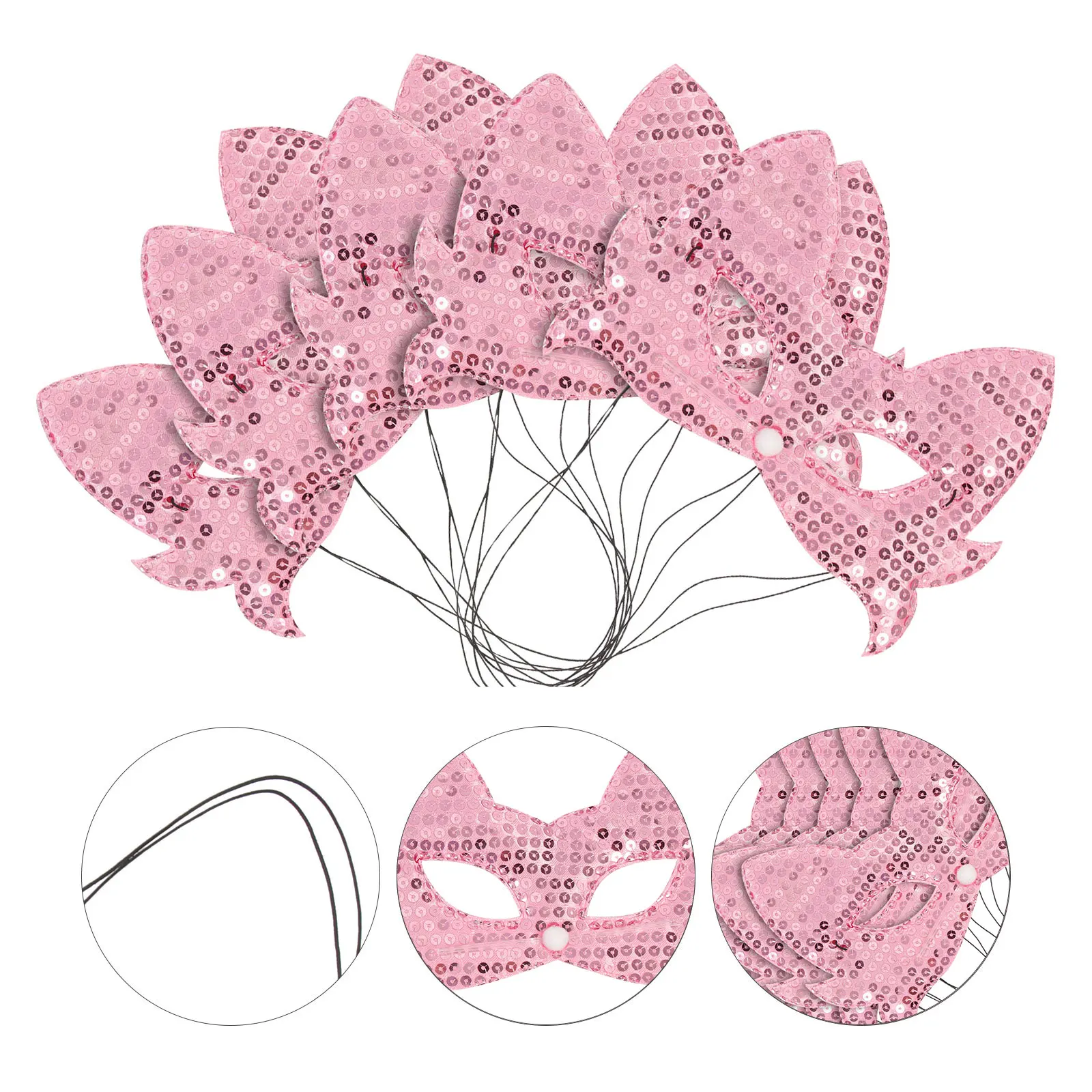 

5 Pcs for Halloween Cosplay Costume Sequin Cat Face Masks Sequin Masquerade Masks Cosplay Women Face Coverings