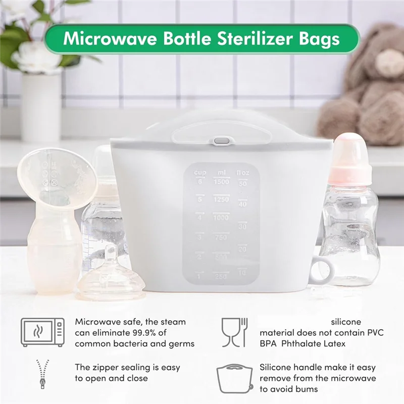 كيس بخار سعة 1.5 لتر قابل لإعادة الاستخدام للمنزل والسفر، عبوتان من حقيبة تعقيم الميكروويف السيليكونية، حافظة طازجة #2