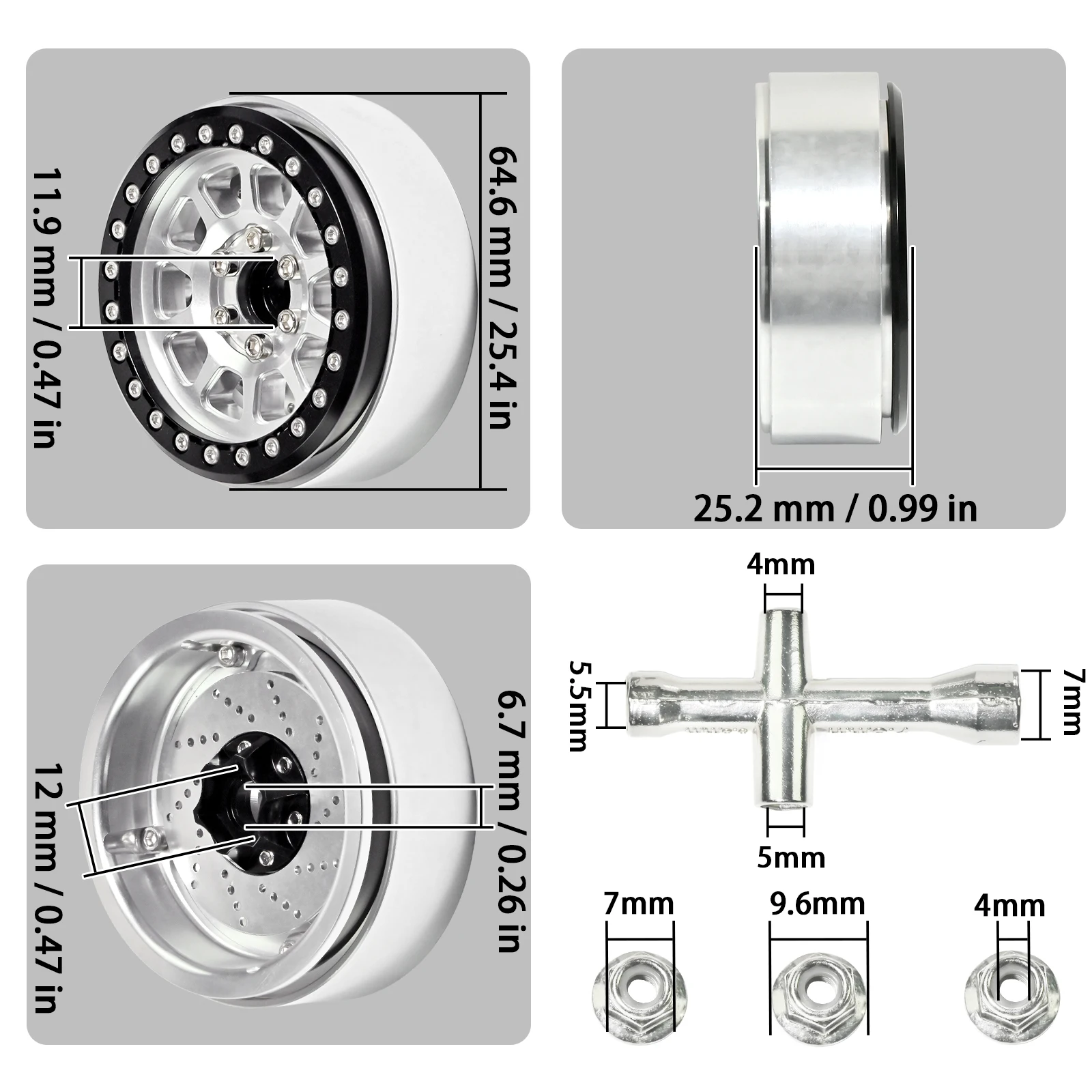 4Pcs 2.2 Inch Beadlock Wheel Rims Hubs for 1/8 1/10 RC Crawler Car Axial SCX10  TRX4 TRX6 Wraith D90 H8h YK4082 Upgrade Parts