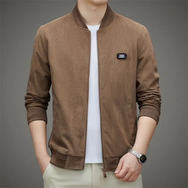 

New Corduroy Jacket for Men Baseball Collar Solid Color Casual Handsome and Versatile