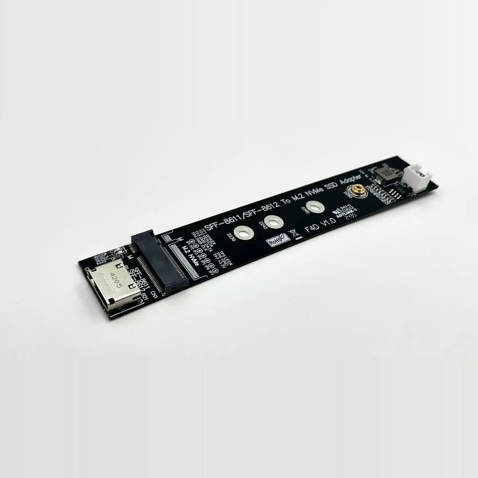 Karta rozszerzeń ADT SFF-8611/8612 do M.2 NVMe M-key SSD F9934/F4D Gen4 64 Gb/s jest do tyłu kompatybilna z Gen3