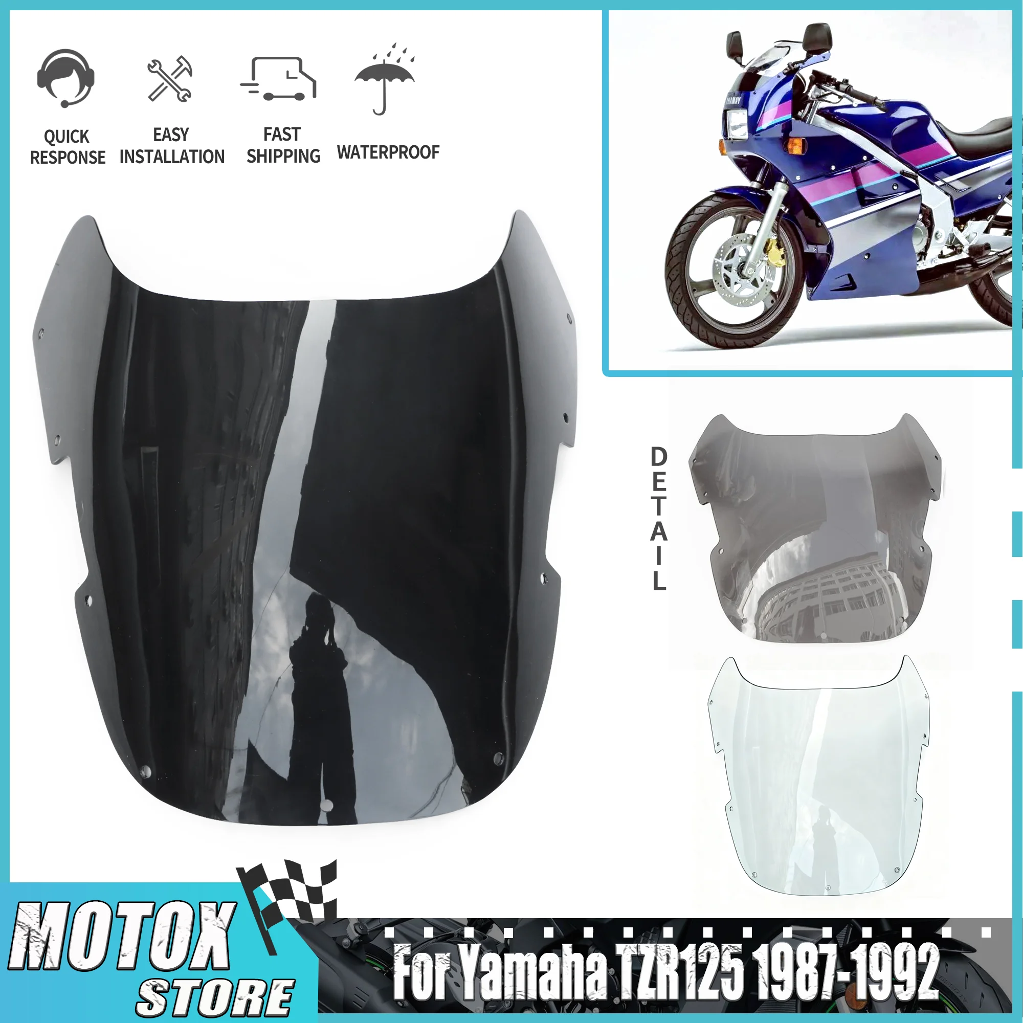 

Подходит для Yamaha TZR125 ветровое стекло 1987 1988 1989 1990 1991 1992 TZR 125 87 88 89 90 91 92 черное лобовое стекло мотоцикла