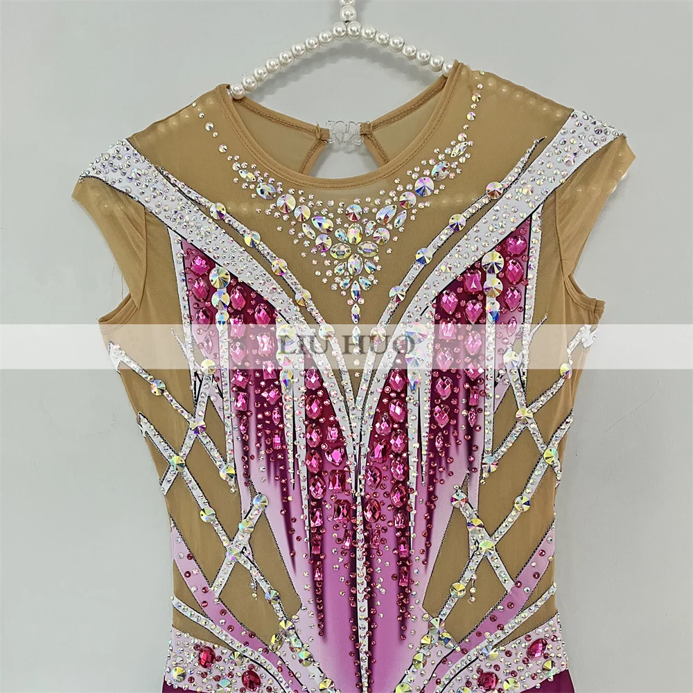 LIUHUO Rhythmic Gymnastics Leotard Customize Women Adult Girl Costume Performance Competition Dance Aerobics Jumpsuits Purple