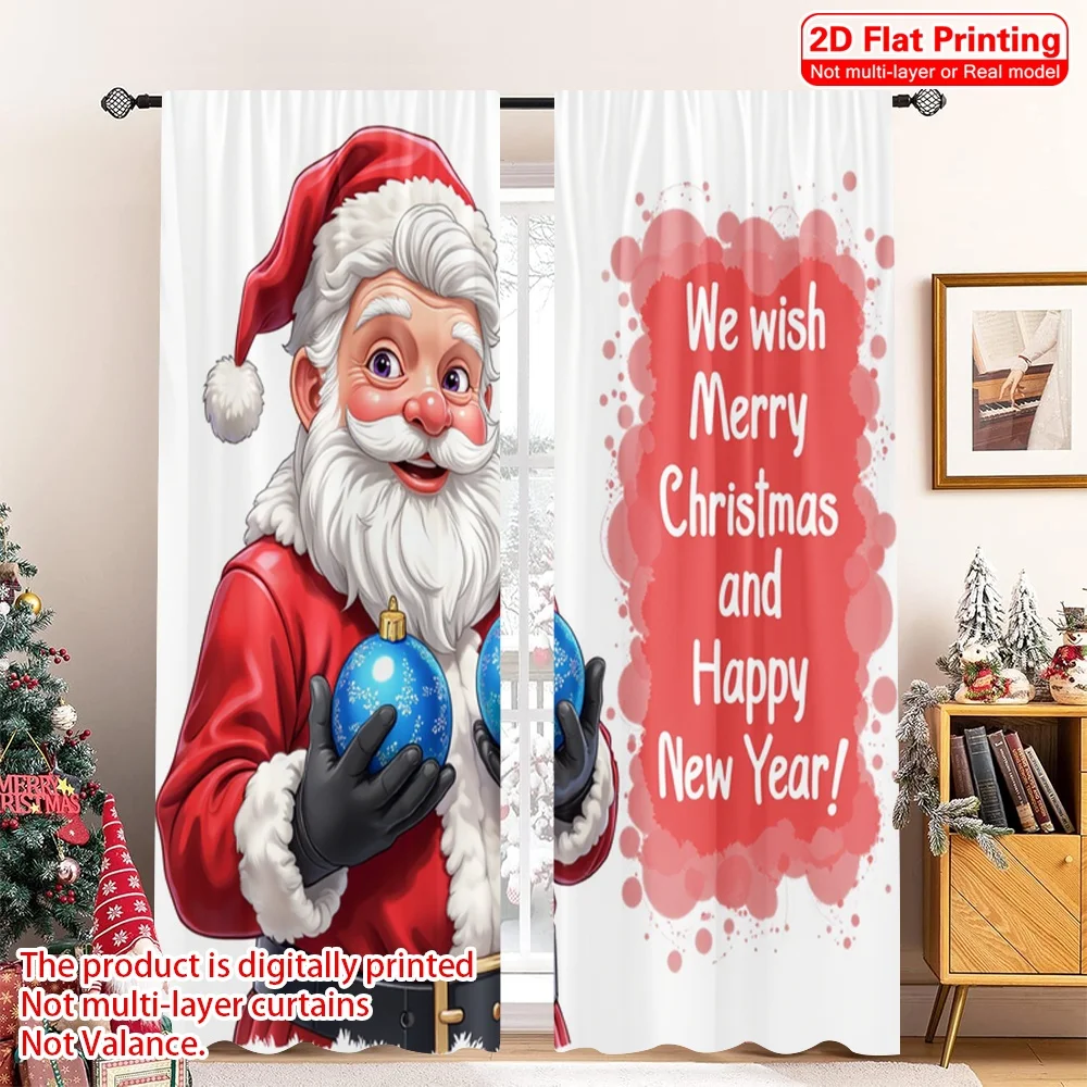

2pcs 2D flat printing Christmas Scene Curtain Merry Christmas Happy New Year_d Fabric Without Electricity Festive Curtains Use
