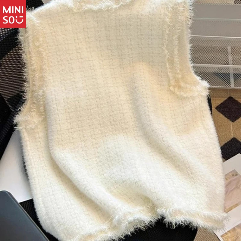 مينيسو 2025 سترة نسائية |   صدرية تويد أنيقة |   سترة كاجوال منسوجة للنساء