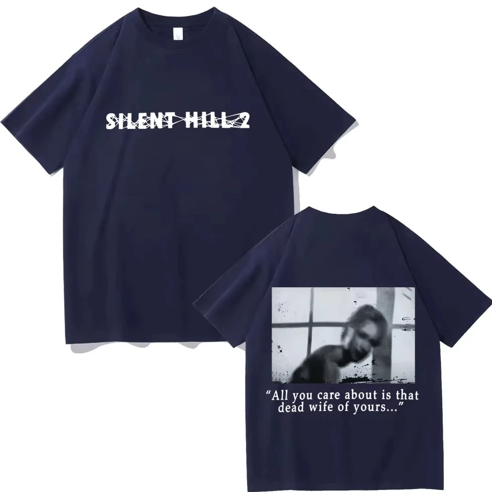 الرجال النساء الملابس أزياء خمر تي شيرت سايلنت هيل 2 مزدوجة الوجهين تي شيرت مطبوع عالية الجودة القطن قصير الأكمام تي شيرت