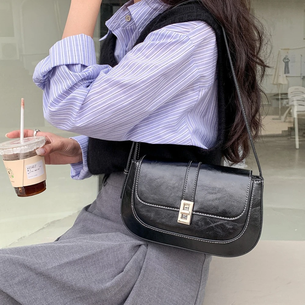 

Retro Trendy Female Commuting Underarm Bag Versatile Solid Color Shoulder Bag Adjustable Strap High Quality Shopping Handbag