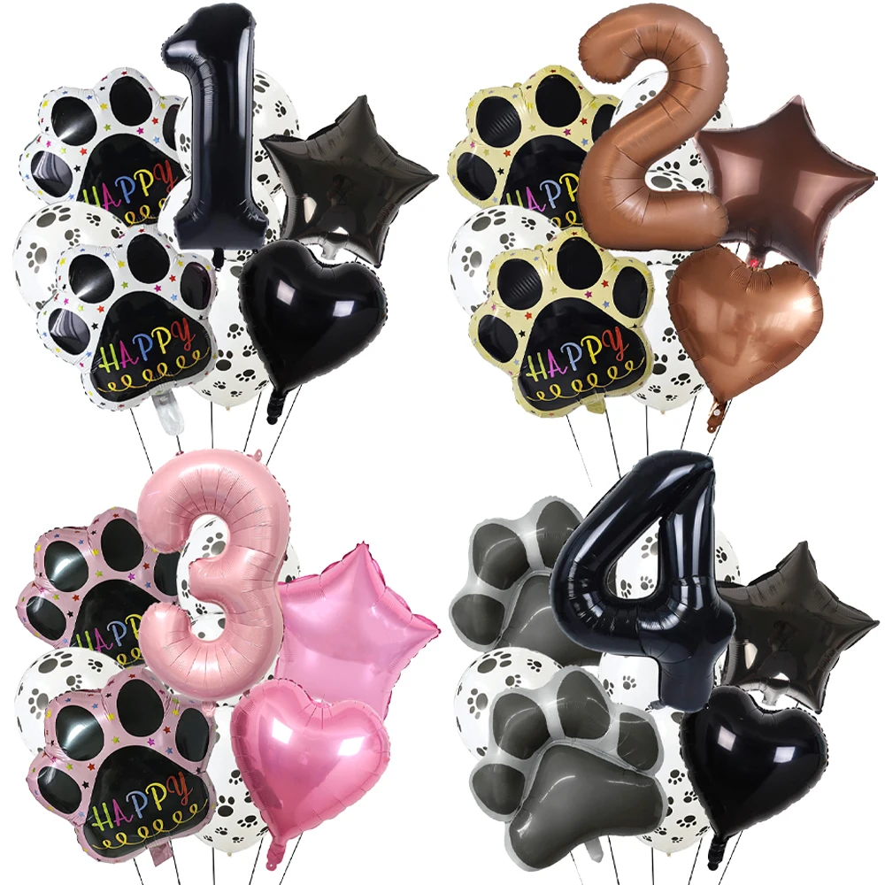 10pcs Dog Paw Cat Paw Balloon Set 32inch Number Foil Balloon Paw Print Latex Balloons Kitten Puppy Theme Birthday Party Decor