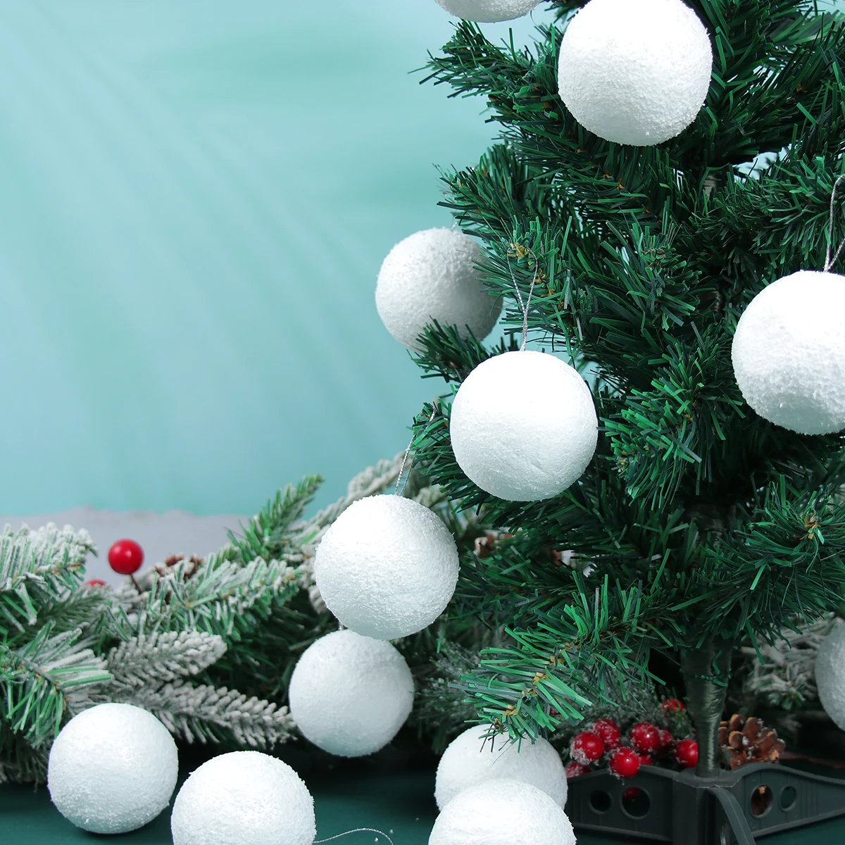 6cm 6pcs White Foam Balls Christmas Tree Snowball Hanging Pendant Ornaments Holiday New Year Wedding Party Decoration Supplies