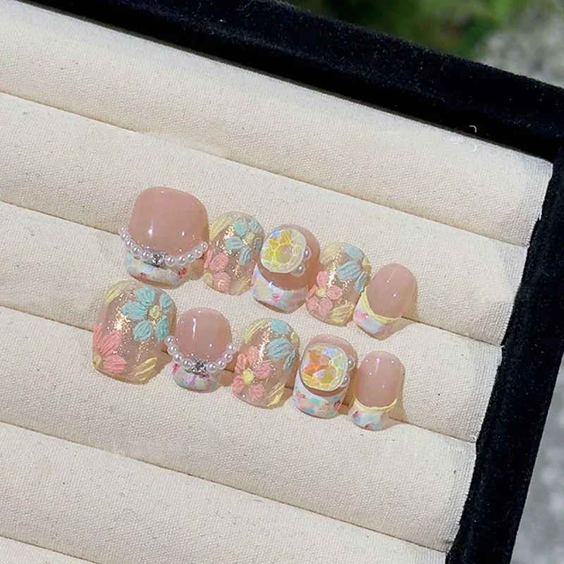 10Pcs Cat Eye Handmade Fake Nails with Bamboo Leaf Design Pure Color Shiny Press on Nail Chinese Style Short False Art Nail Tips