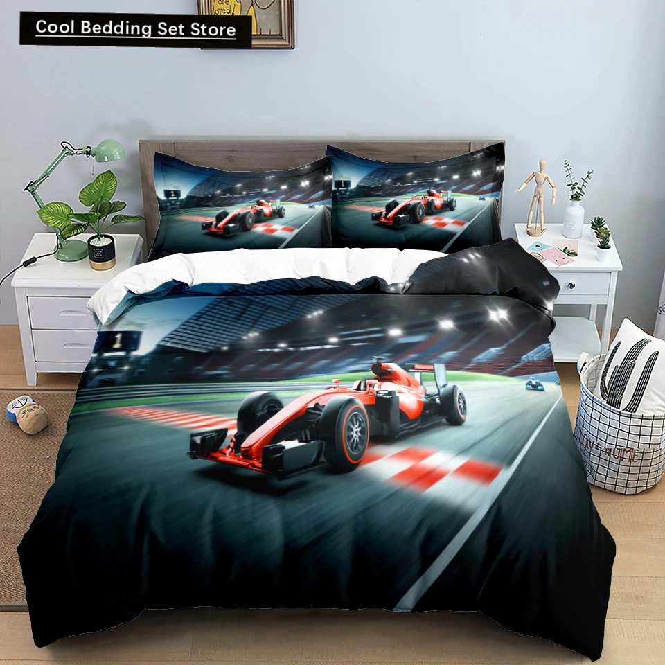 

3D Car King Queen Duvet Cover Vintage Lightweight Train Bedding Set for Teens Adult Racing Supercar 2/3pcs Polyester Quilt Cover