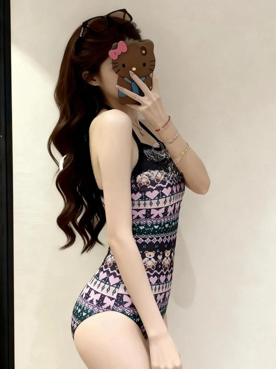 Ladies' Sporty One-Piece Swimsuit Slimming Speed Suit Swimming Triangular Top Small Chest Flattering Hot Springs Activity