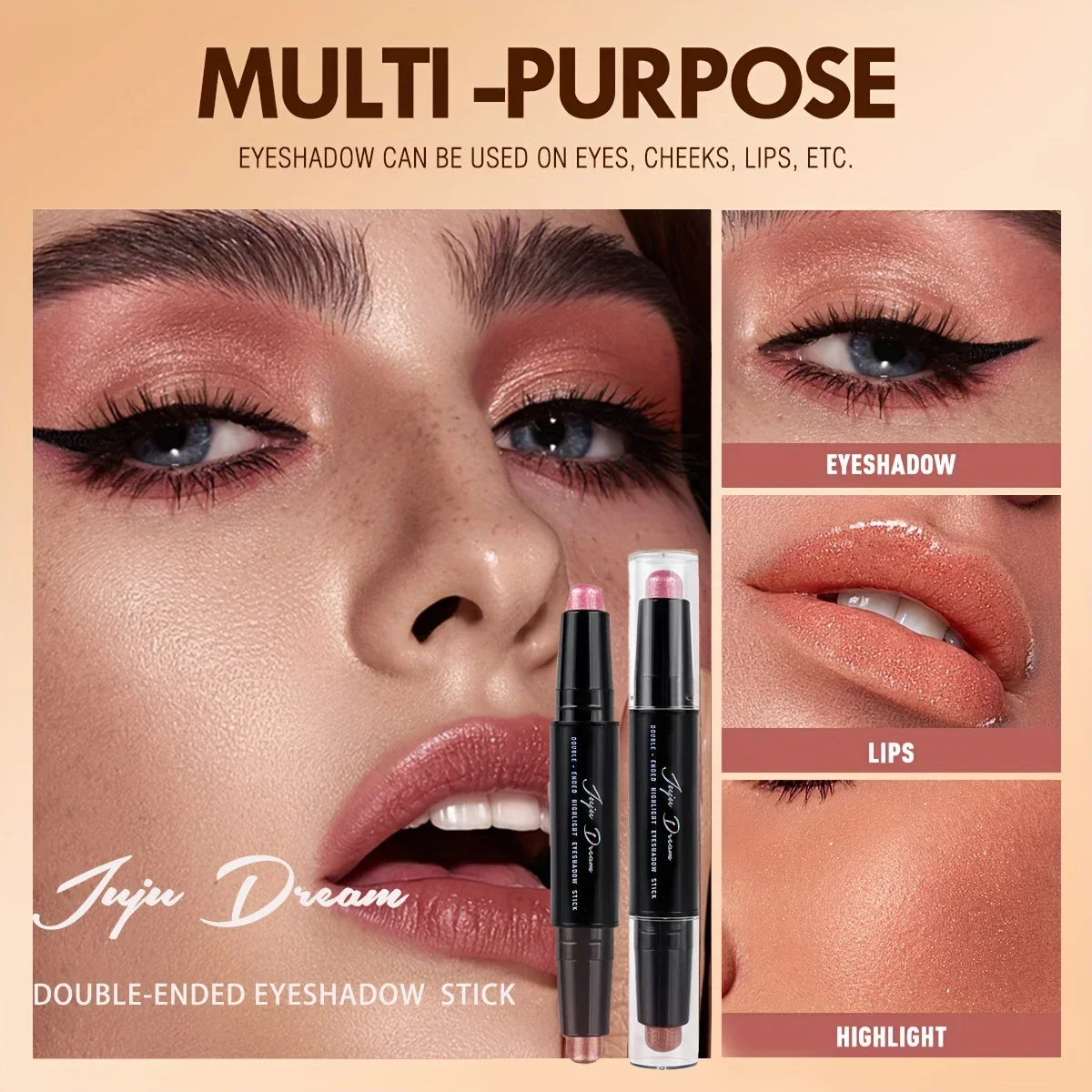 Double-Headed Eyeshadow Stick – Glitter & Matte, Long-Lasting, Waterproof, Vegan Makeup for Travel, Festival, Daily Natural Look