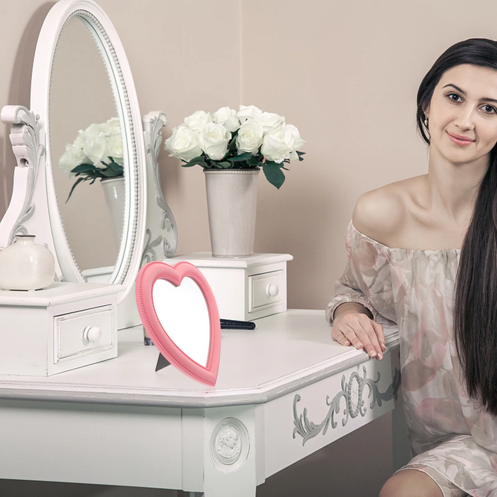 1Pcs Herz Form Spiegel Klare Oberfläche High Definition Dual Verwenden Desktop Wand Kreative Spiegel für Frauen Mädchen