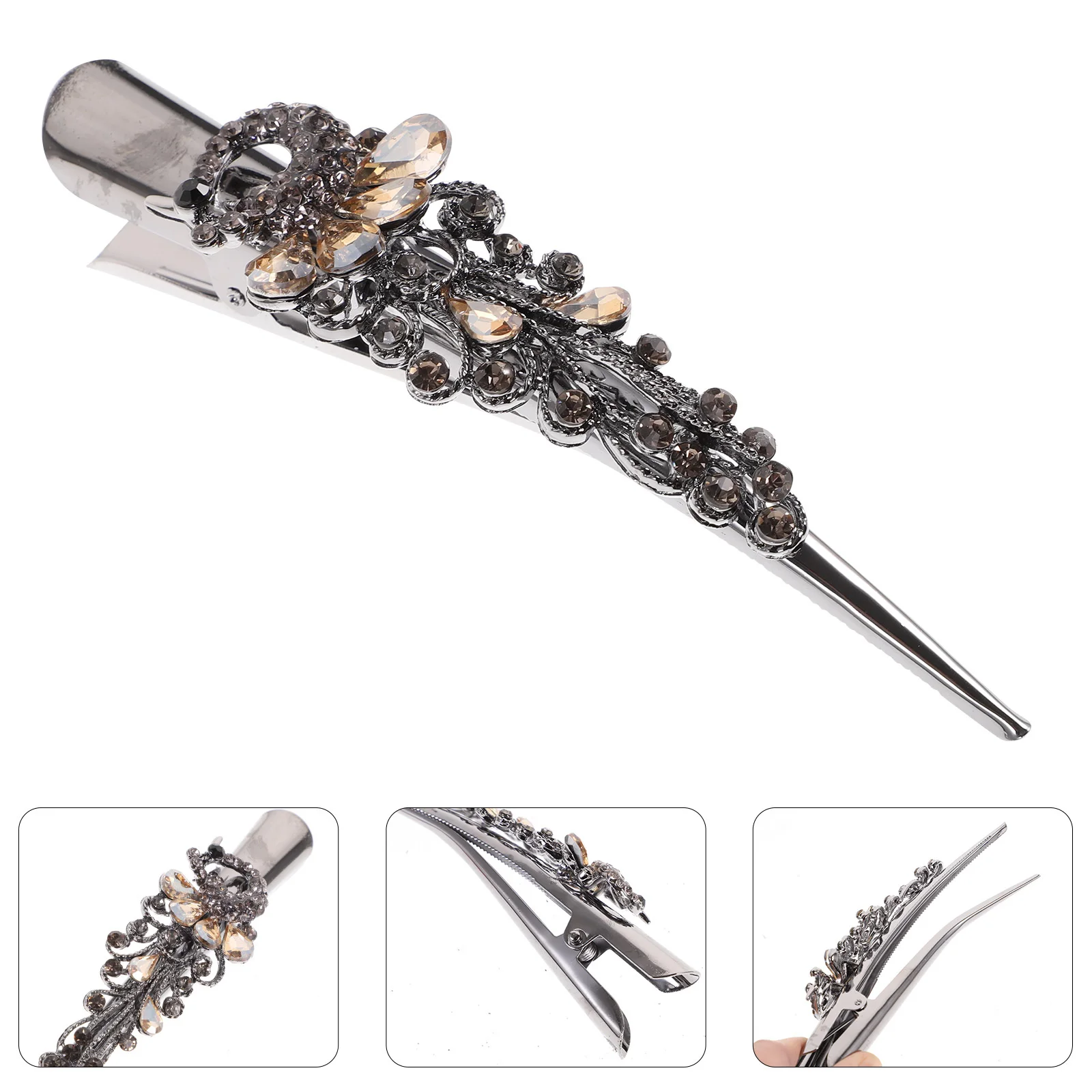 

1Pcs Large Duckbill Hair Clip Vintage Rhinestone Inlaid Alloy Elegant Headdress Hair Clips