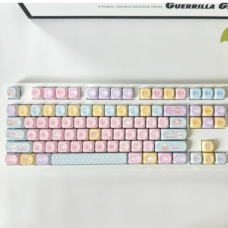 Cute Candy Bear PBT Keycaps,131 Keys MOA Profile Custom Doubleshot GMK Keyboard Caps For MX Switches Mechanical Keyboards