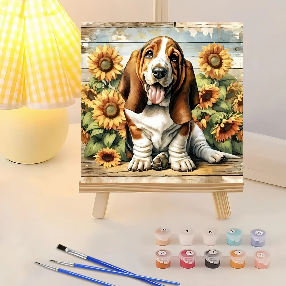 

Huacan Digital Oil Painting Dog Animal DIY Paint By Number Adult Kit Sunflower Flower Puppy Crafts Art Supplies Handpainted Gift