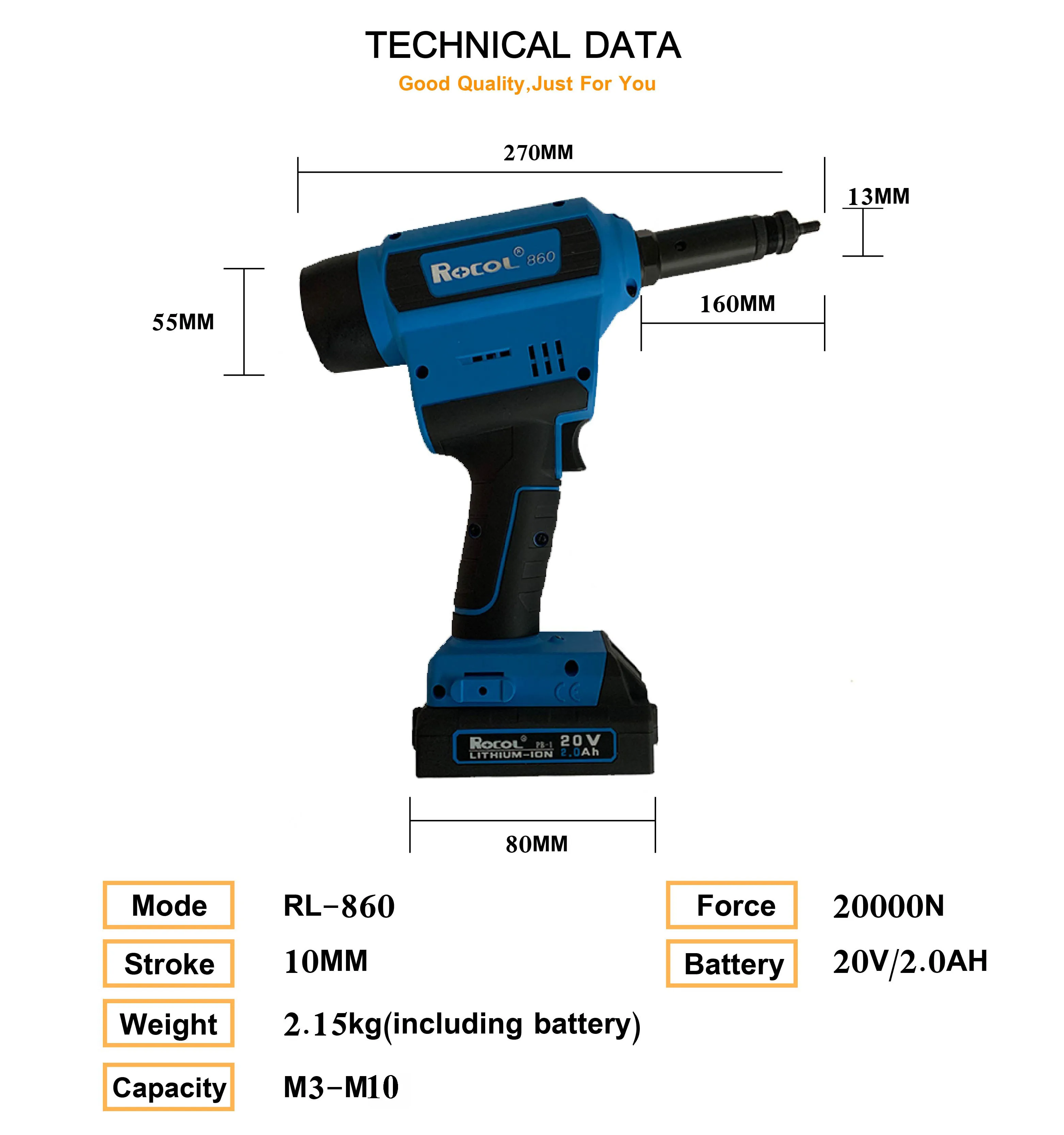 RL-860 Electric battery rivet nut tools rivnut gun with low noise and can rivet M3-M10