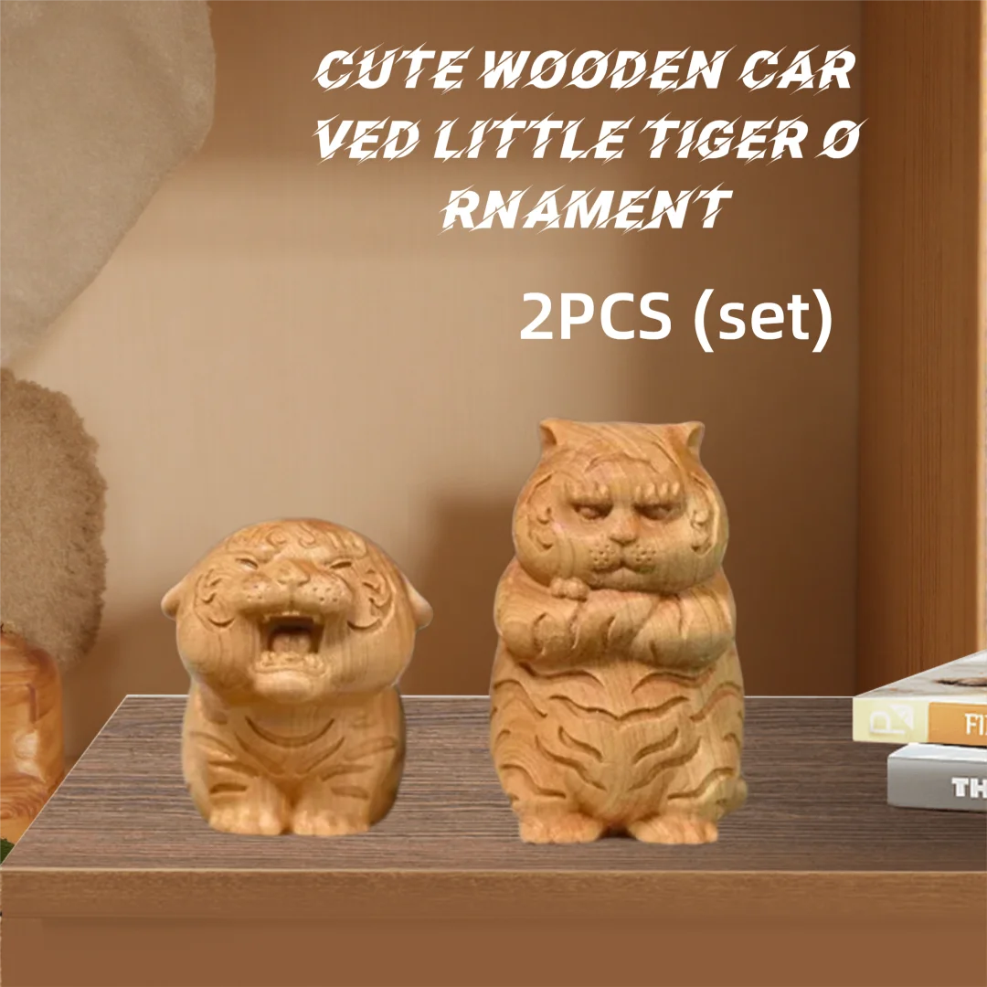 Cypress Cute Tiger Baby Decorate Small Statues - Chinese Characteristic Wood Carving Cute Home Room Office Healing Decoration