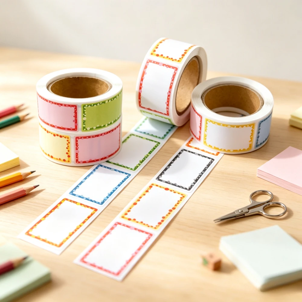 200pcs Colorful Blank Label Dotted Border Name Stickers Self Adhesive Price Tags for School Office Organization Easy Peel Write