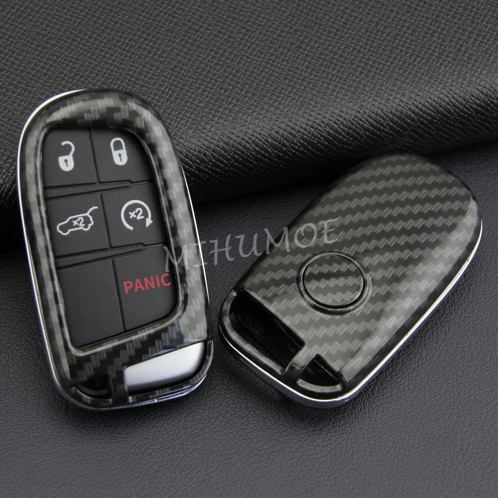 Koolstofvezel Sleutelhanger Hoes Voor Jeep Grand Cherokee Afvallige Kompas Dodge Charger Uitdager Reis Fiat 500x Chrysler