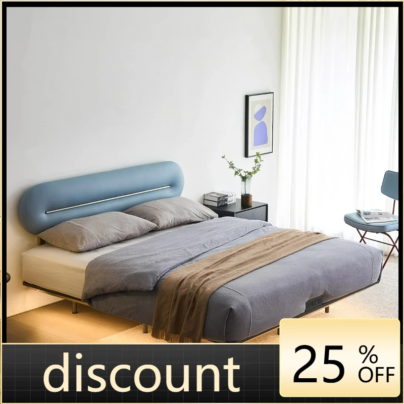 

LTT Bauhaus blue leather double master bedroom dopamine leather steel frame suspension bed