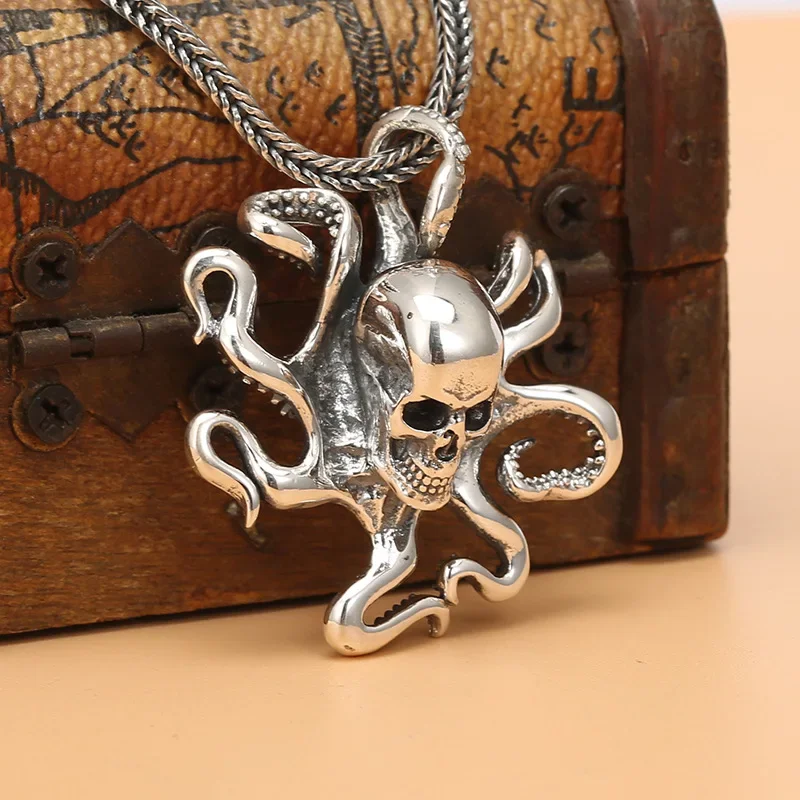 Retro Mythical Cthulhu Skull Ghost Head Octopus Necklace Pendant Men's Sailor Rock Jewelry