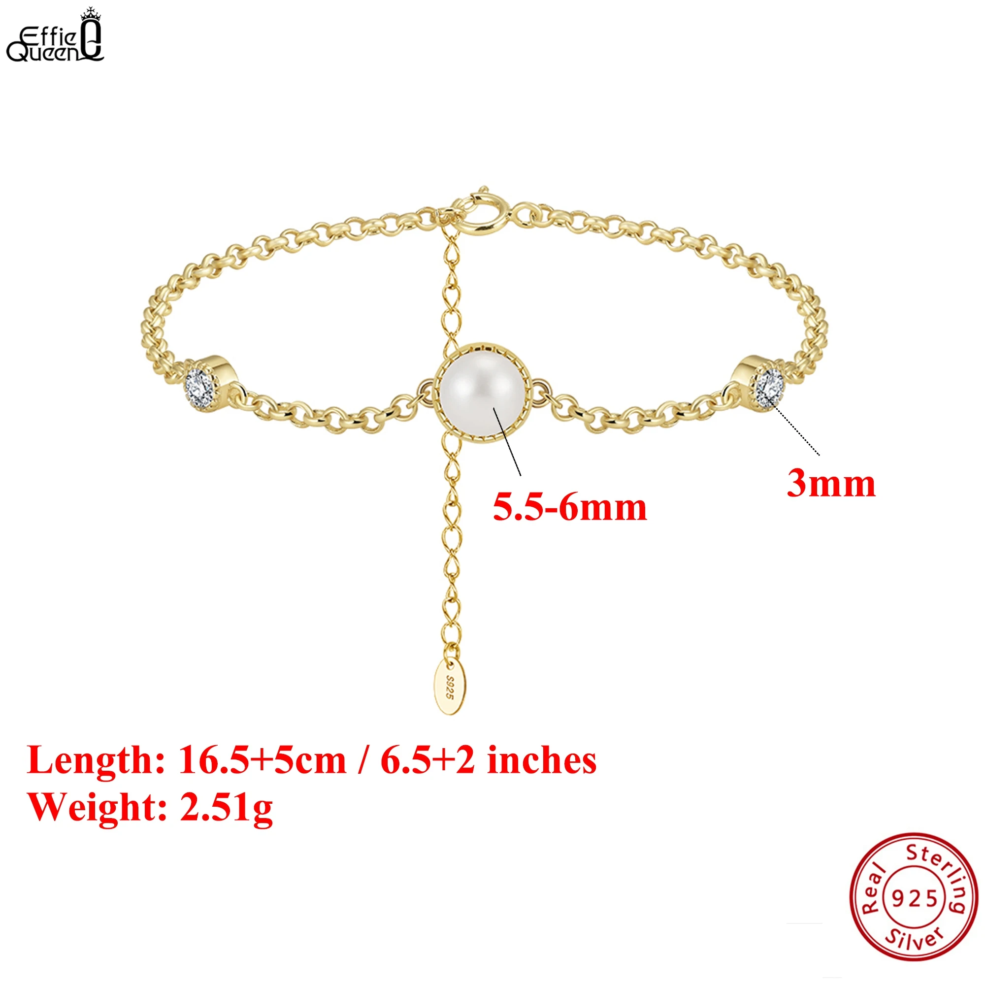 

Браслет EFFIE QUEEN из стерлингового серебра 925 пробы с натуральным пресноводным овальным жемчугом и цирконием, цепочка на руку для повседневного ношения GPB42