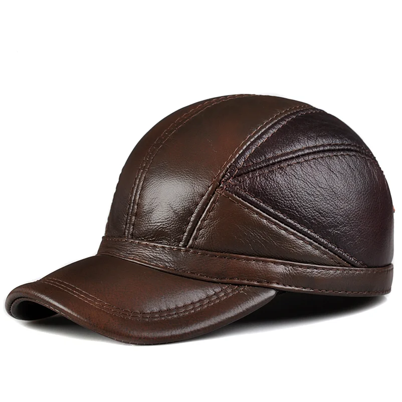 Men\'s Golf Genuine Leather Pilot Hat Male Winter Real Cow Skin Casual Wear Baseball Caps Outdoors Korean Plate Flying Hats