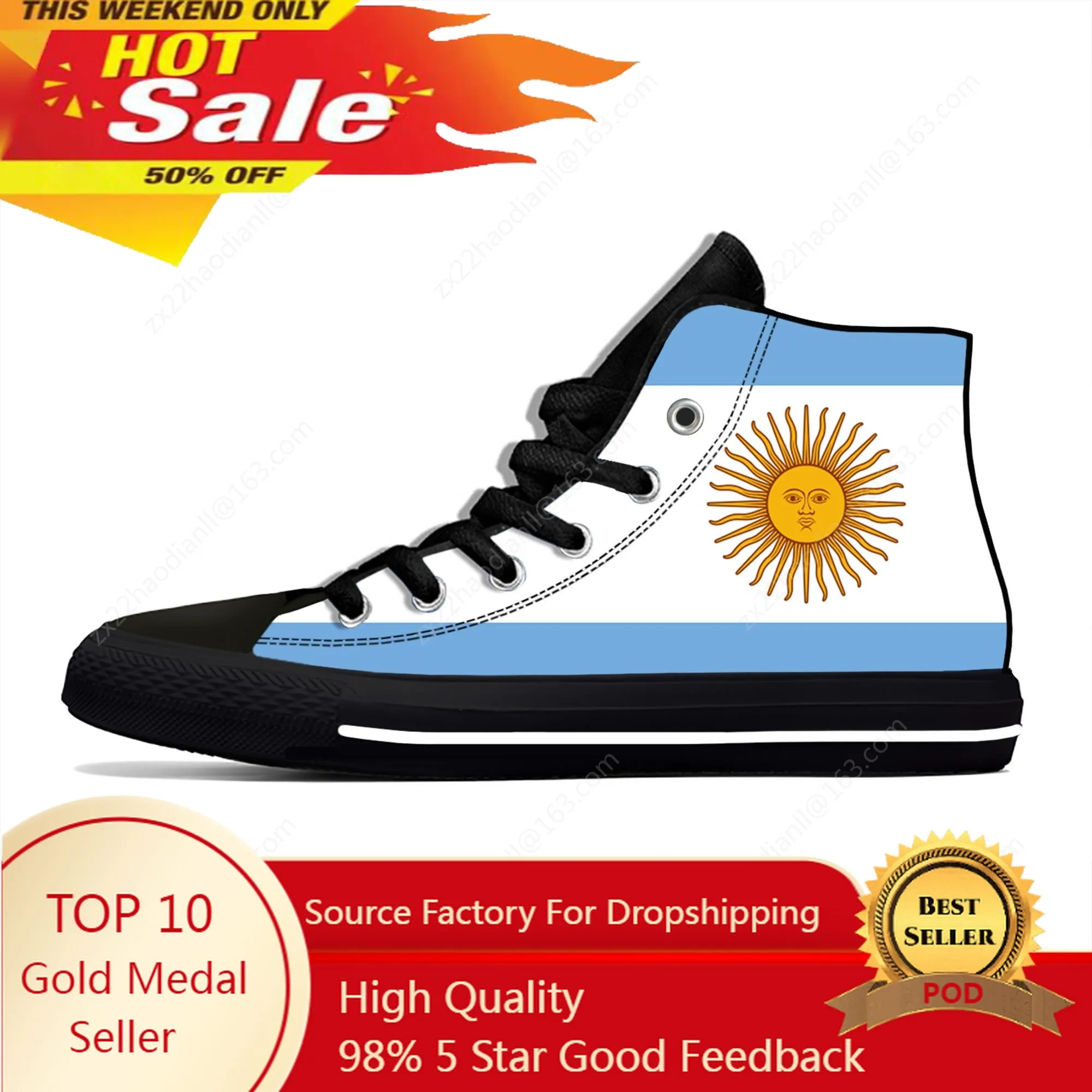 

Argentina Flag High Top Sneakers Mens Womens Teenager Casual Shoes Running Shoes 3D Printed Breathable Lightweight shoe