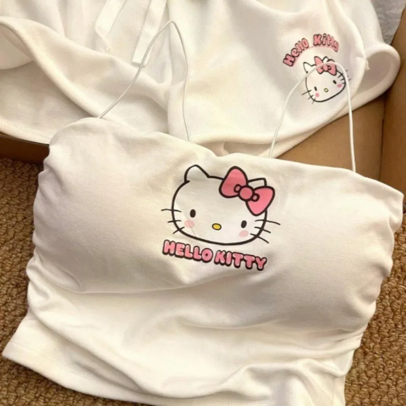 Sanrio Hello Kitty Pajama Set with Chest Pads and Suspenders Cool New Slim Fit Shorts Loungewear Bedroom Family Holiday Gifts