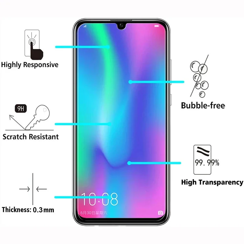 4 pçs vidro temperado para huawei honor 20 pro 10i 10 lite 9 9i 9S 9c 9x lite 8 8x 8c 6x 7c 6a filme protetor de tela vidro do telefone