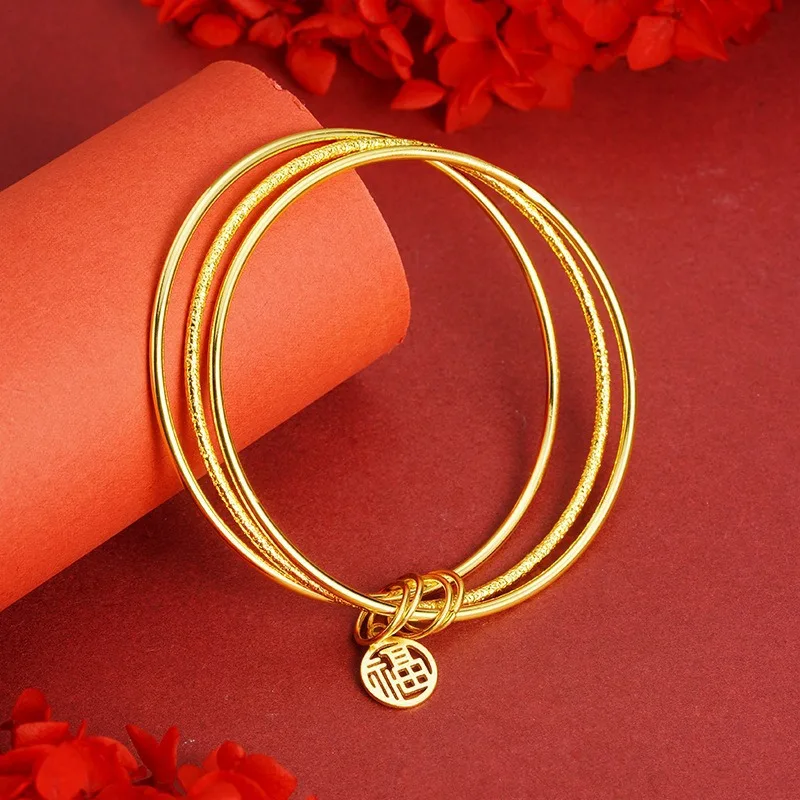 Stainless Steel Gold Color  Chinese Style Shakin Bangles Bracelet for Women Vietnam Fashion Jewelry New Year Gift