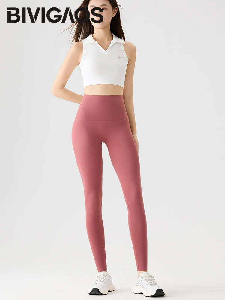 BIVIGAOS High Waist Back Pocket Sharkskin Leggings Women Tight Sexy Sports Fitness Leggings Spring Autumn Running Yoga Leggings