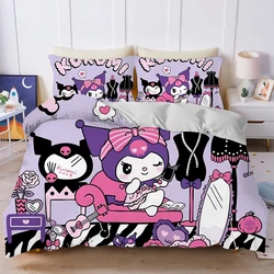 Sanrio Kuromi New Bedding Set Kawaii Quilt Cover Pillowcase Cute Cartoon Bed Bedroom Beddings Suit Duvet Cover for Boy Girl Gift