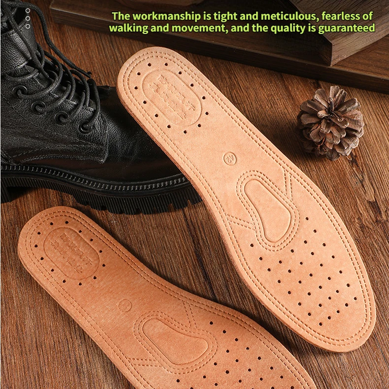 1 Pair Cowhide Insoles Shoes Boots Shoe Inserts Soft Breathable Deodorant Anti-slip Template Shock Absorbing Insoles Sole