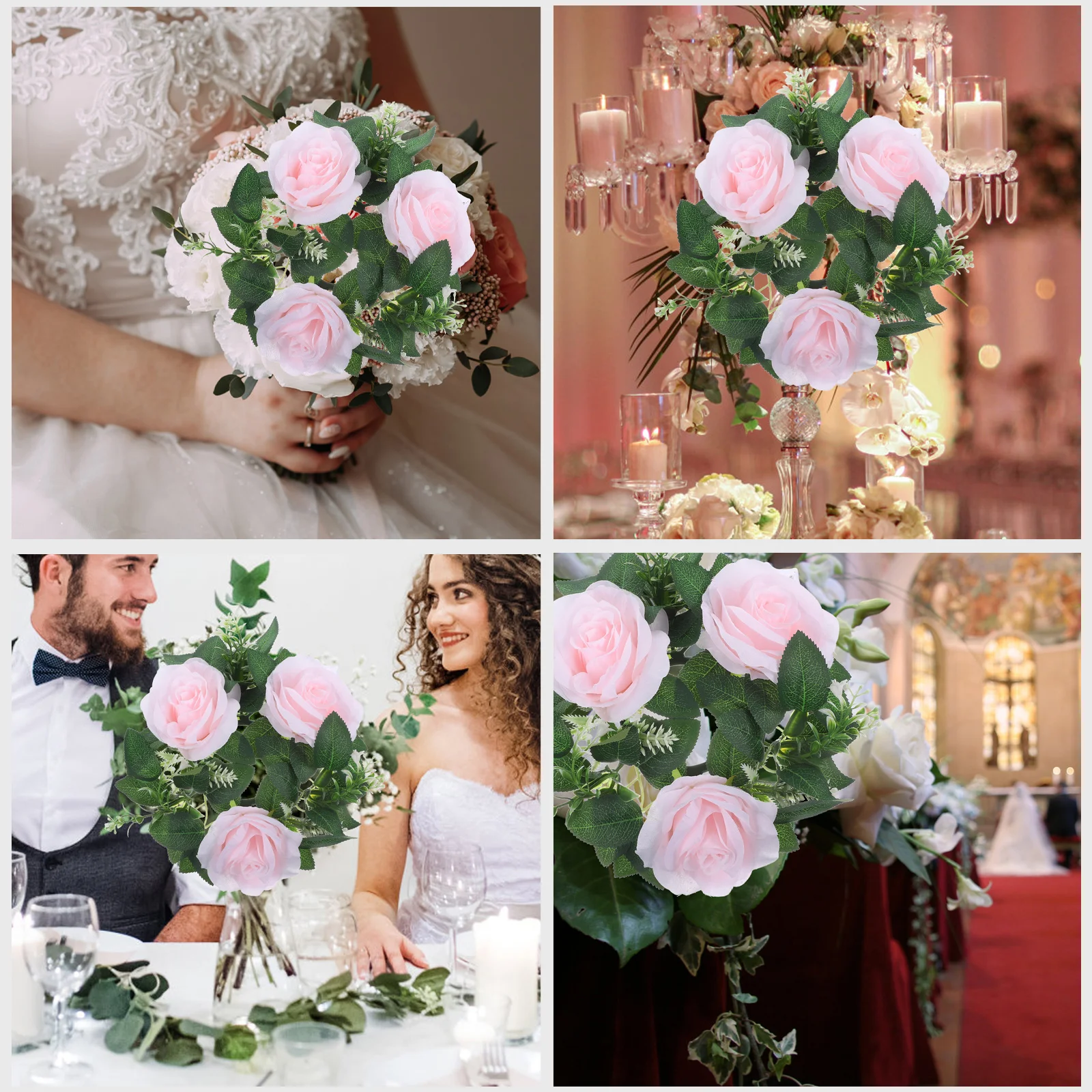 

Simulated Rose Wreath Decoration for Party Wedding Home Table Layout C Rings For Pillars Pink Artificial Flower