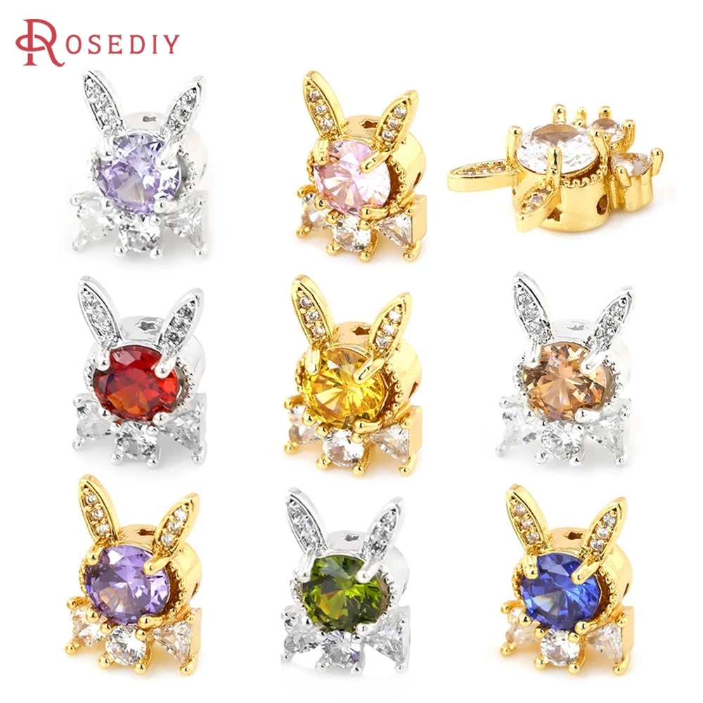 4PCS 18K Gold Color Brass and Zircon Rabbit Spacer Beads Bracelets Beads High Quality Diy Jewelry Accessories Making Supplies