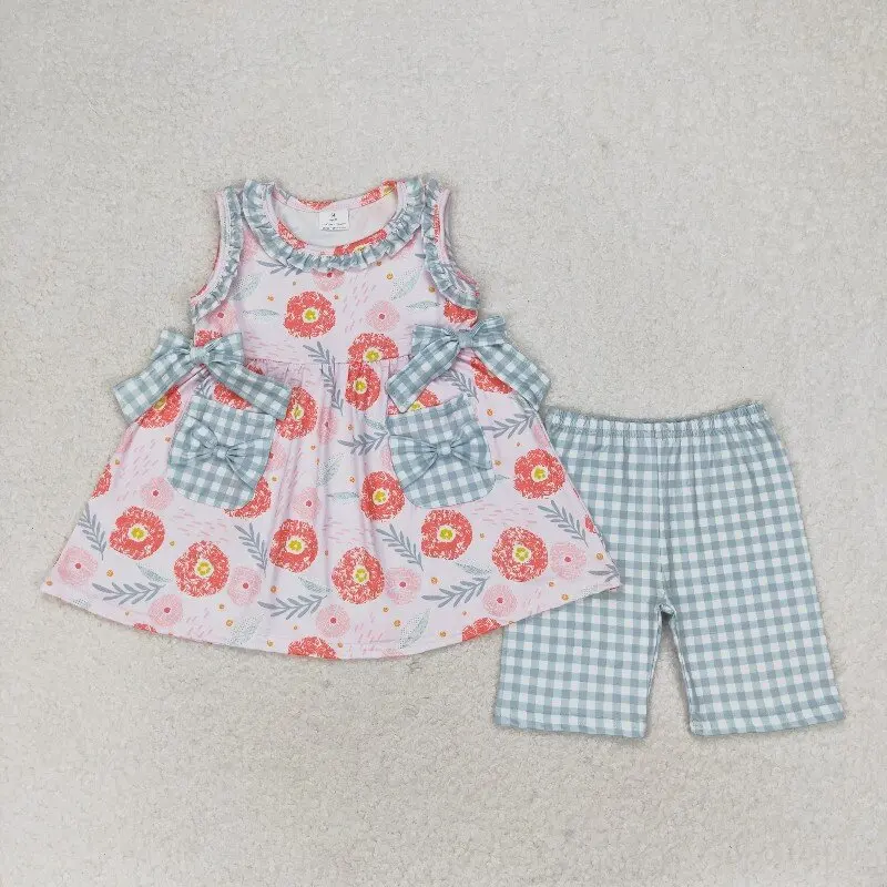 New rts infant girls summer suit wholesale boutique embroidered strawberry pink flying sleeve shorts set GSSO1054