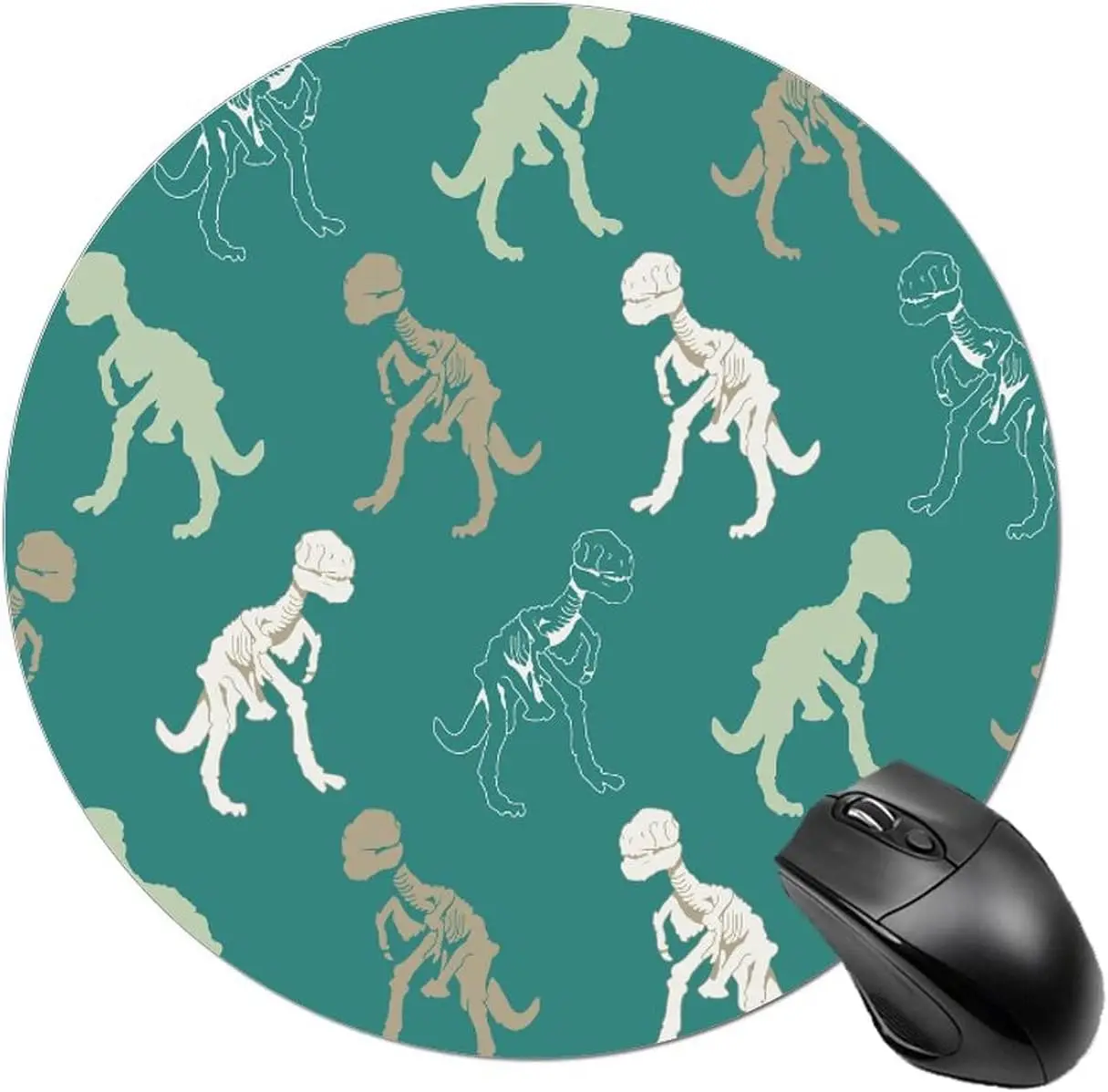 Dinosaur Skeletons Mouse Mat with Non-Slip Rubber Base Cute Round Mousepad for Laptop Computer Office Desk Accessori 7.8x7.8 In