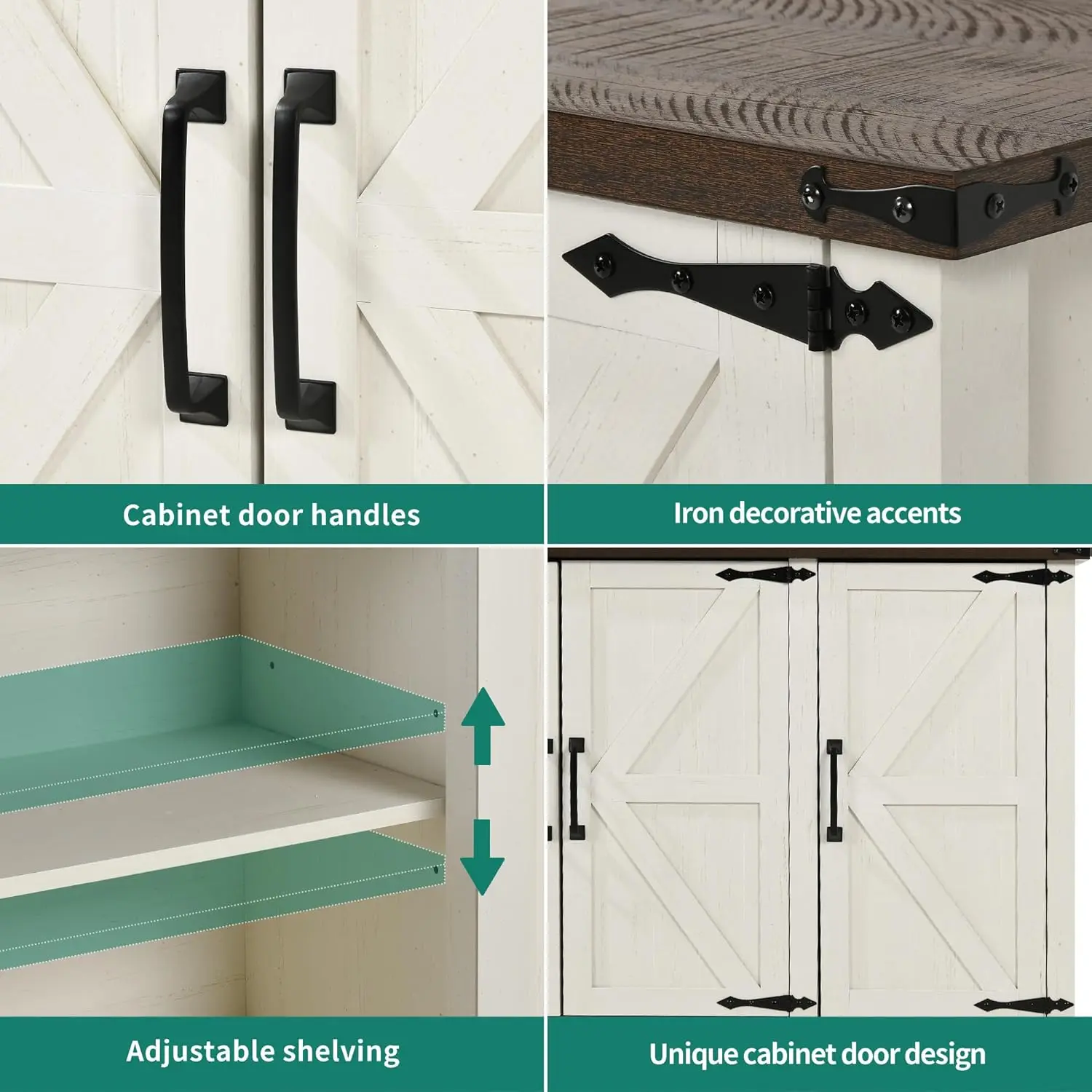 خزانة بوفيه جانبية للمزرعة مع مساحة تخزين، خزانة تخزين المطبخ مقاس 59 بوصة مع أرفف قابلة للتعديل لغرفة المعيشة، المدخل،