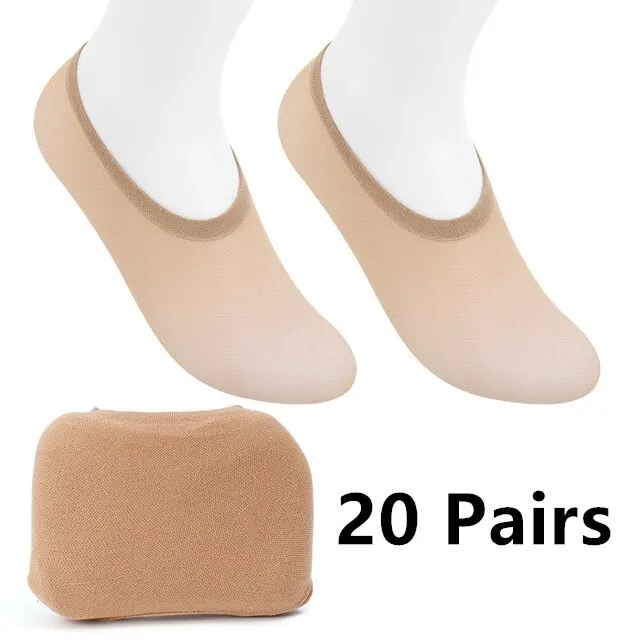 20 Pairs Women Summer Invisible Footsies Shoe Liner Trainer Ballerina Boat Ladies Thin Slippers Transparent Socks