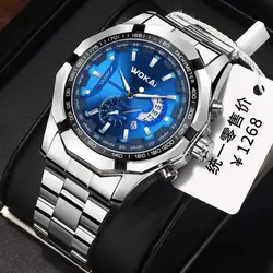 New Fashion Sport Watch Men WOKAI Stainless Steel Band Calendar Quartz Wristwatches Men Low Price Dropshipping Reloj Hombre
