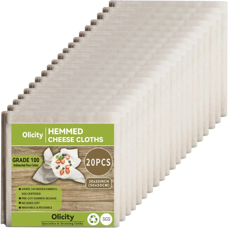 

Cheesecloth Bulk 20PCS Grade 100 20x20Inch Hemmed Cheese Cloths Fabric Reusable Fine Mesh Cloth 100 Cotton Unbleached Precut Mu