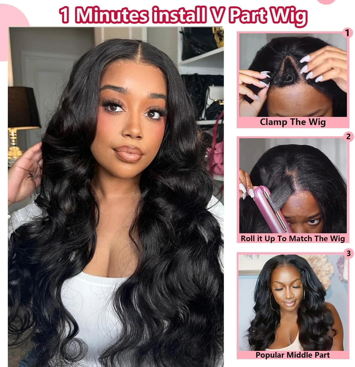V-Part Echthaar-Perücke Body Wave V-Part Perücke Echthaar für Frauen Perücken Clip Upgrade U-Part Natürlich Anfängerfreundlich 220 Dichte