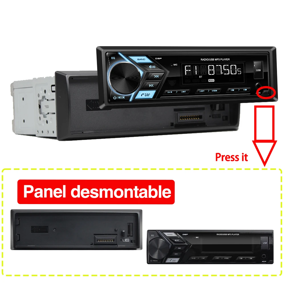 Grandnavi 1din Mp3 Autoradio Audio Stereo Fm Aux Ingang Ontvanger Sd/Usb 12V Met In-Dash Bluetooth Multimedia Auto Radio Speler