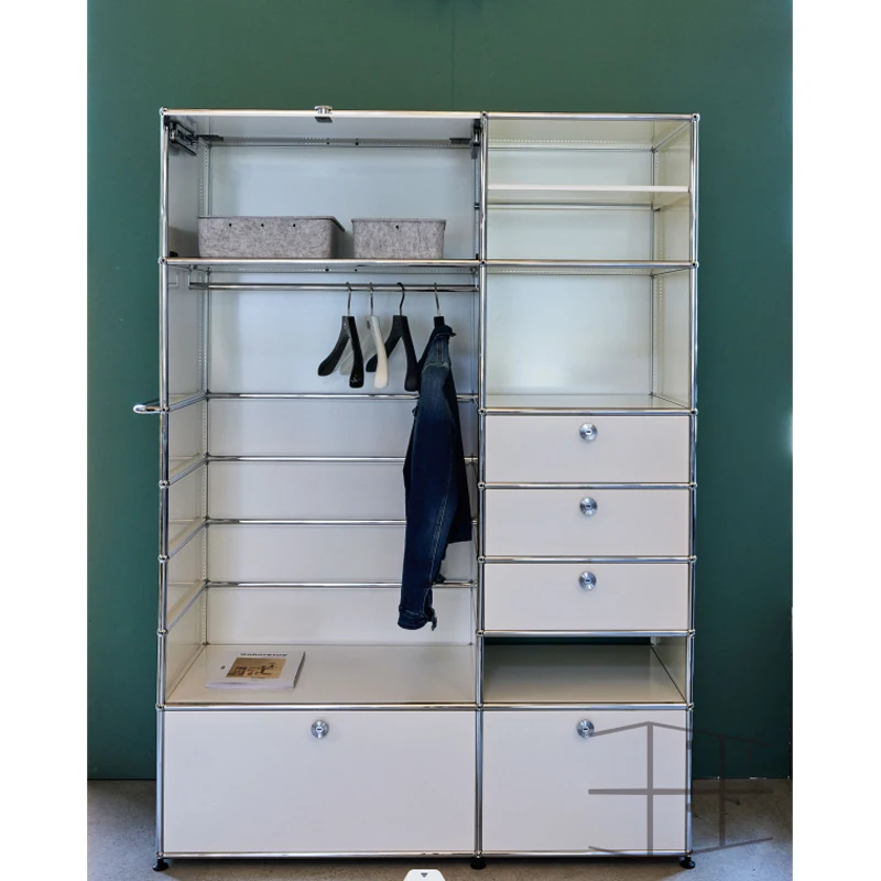 Wardrobe pre-loved popular simple stainless steel module combination bedroom stainless steel retro wardrobe