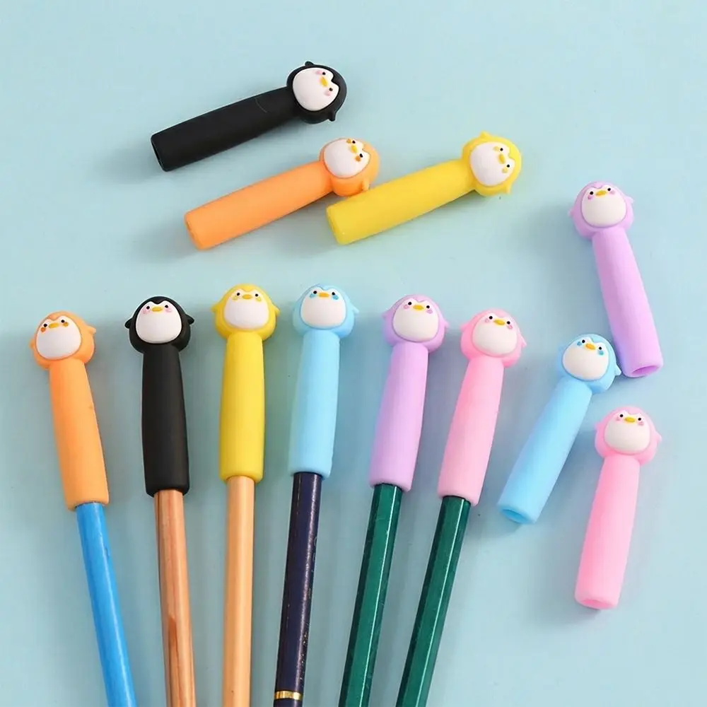 

6pcs/12pcs Cartoon Penguin Shape Pencil Nib Protector Soft Rubber Pen Cap Pencil Tip Protective Case Students
