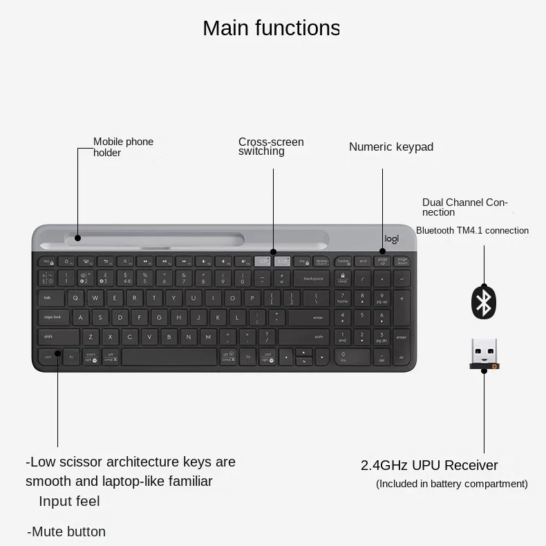 K580 Keyboard portabel 2.4g, periferal komputer, Keyboard portabel, sunyi, kantor, Bluetooth, ringan, dengan dudukan telepon